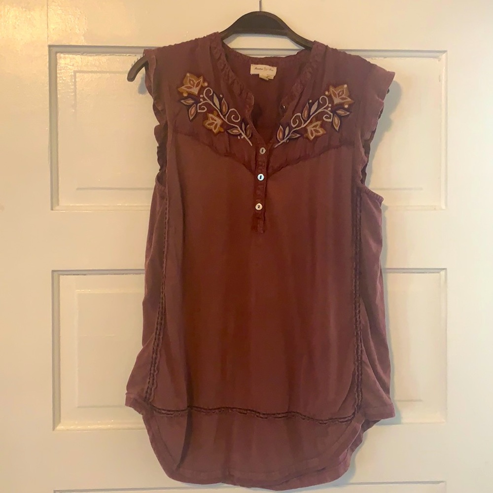 Meadow Rue Mauve-Rust Too With Leaf Embroidery - image 1